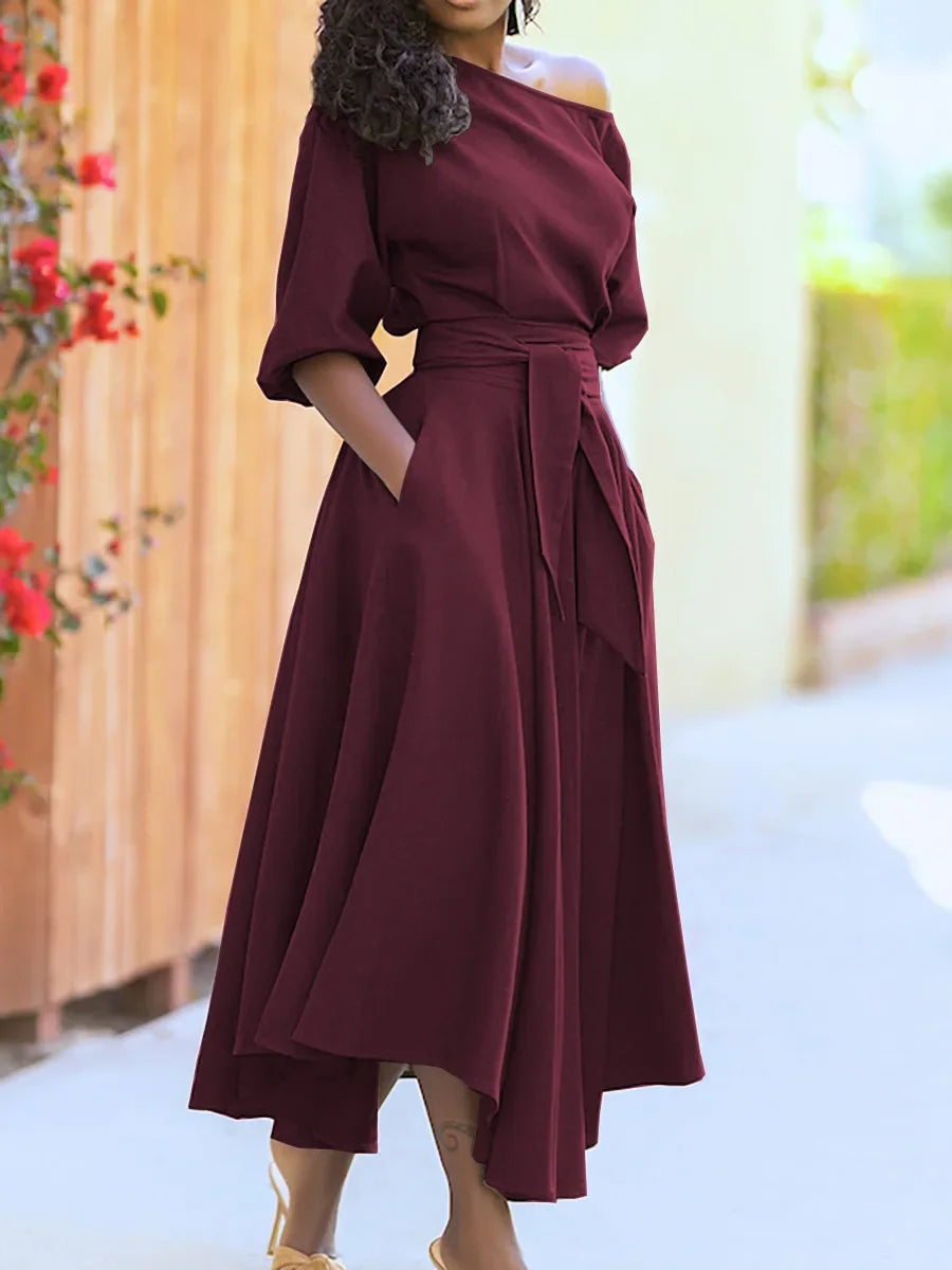 Vestito Lungo Fiocco con Cintura in Vita